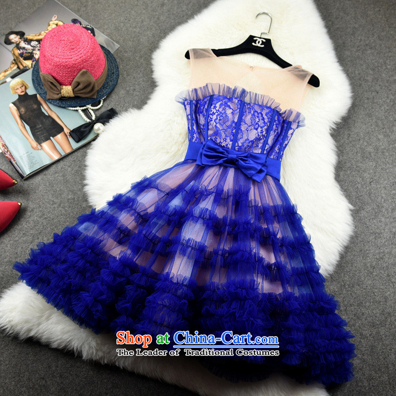 2015 New Korea Hami version bride bridesmaid dinner dress skirt lace Foutune of laminate evening dresses dresses 7802 XL, dark blue blue rain butterfly according to , , , shopping on the Internet