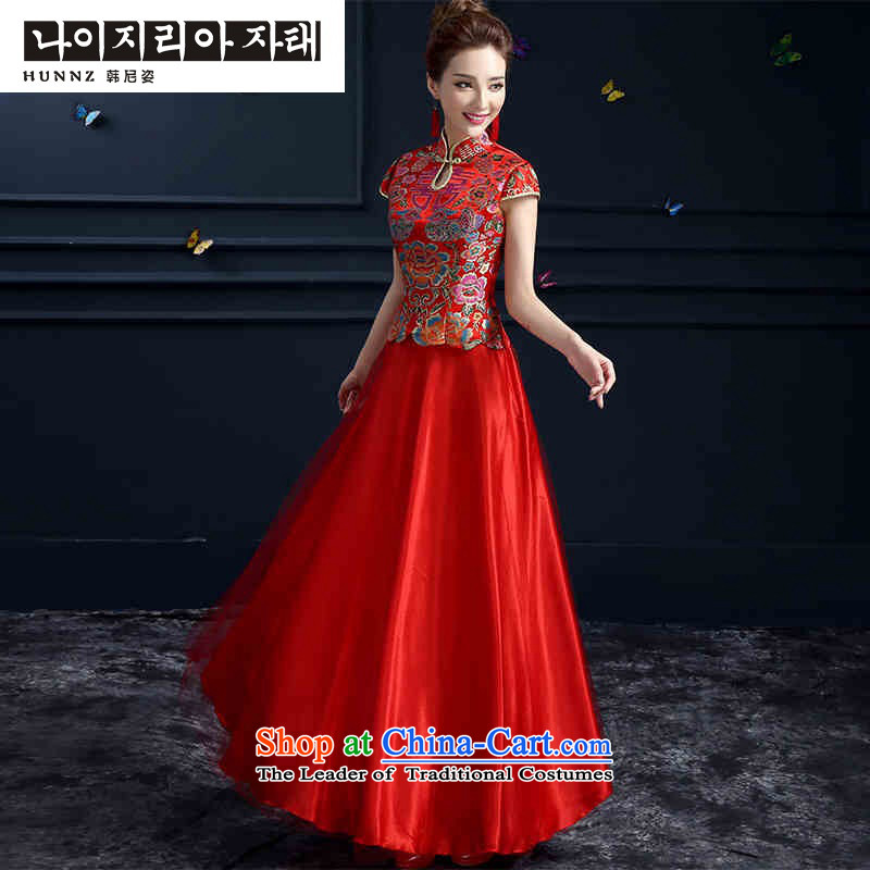 2015 Spring/Summer red hannizi long qipao new retro bows to Chinese bride dress of Korea Red XXL, Gigi Lai (hannizi) , , , shopping on the Internet
