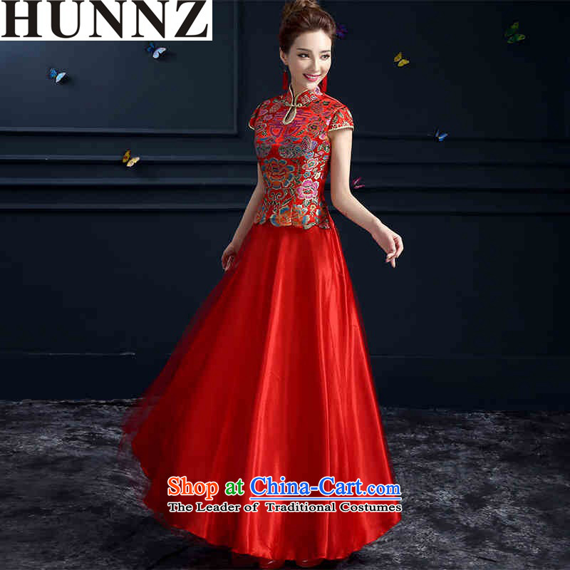 The spring and summer of 2015 HUNNZ qipao new retro chinese red color long gown bows services red bride?XL