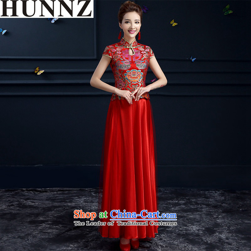 The spring and summer of 2015 HUNNZ qipao new retro chinese red color long gown bows services red bride XL,HUNNZ,,, shopping on the Internet