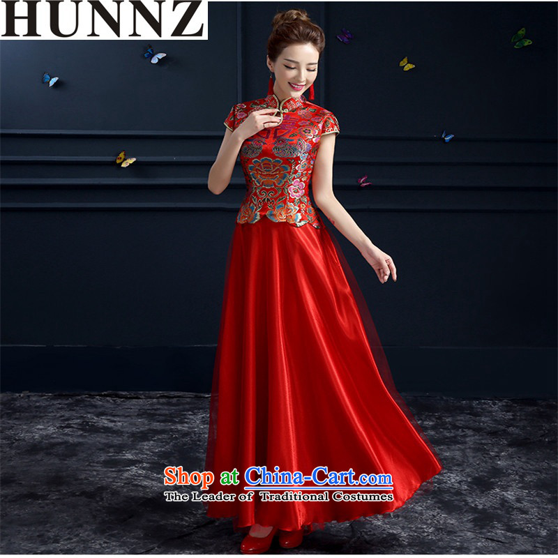 The spring and summer of 2015 HUNNZ qipao new retro chinese red color long gown bows services red bride XL,HUNNZ,,, shopping on the Internet