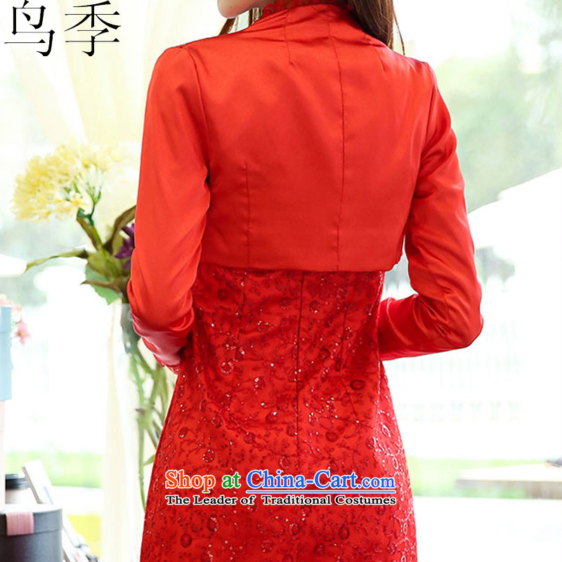  2015 autumn season bird female new Korean lace dress bows service daily dress dresses  L933 RED M bird quarter , , , shopping on the Internet