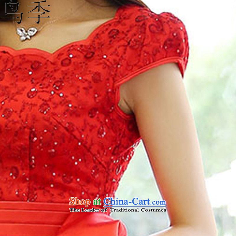  2015 autumn season bird female new Korean lace dress bows service daily dress dresses  L933 RED M bird quarter , , , shopping on the Internet