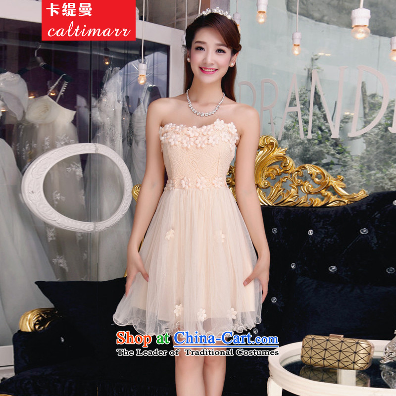 The Cayman?2015 Autumn card economy bare shoulders and stylish lace bridesmaid mission dresses temperament Sau San booking pearl dresses?8FFM?apricot?S