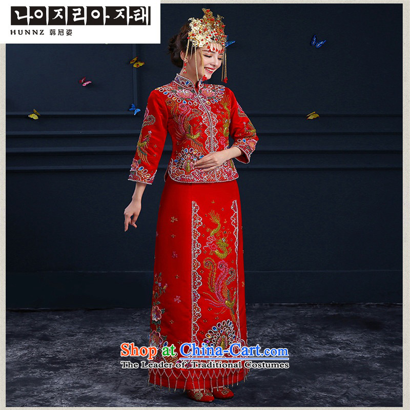 The spring and summer of 2015 New hannizi wedding gown of Qipao Chinese wedding dress bride bows services redXL