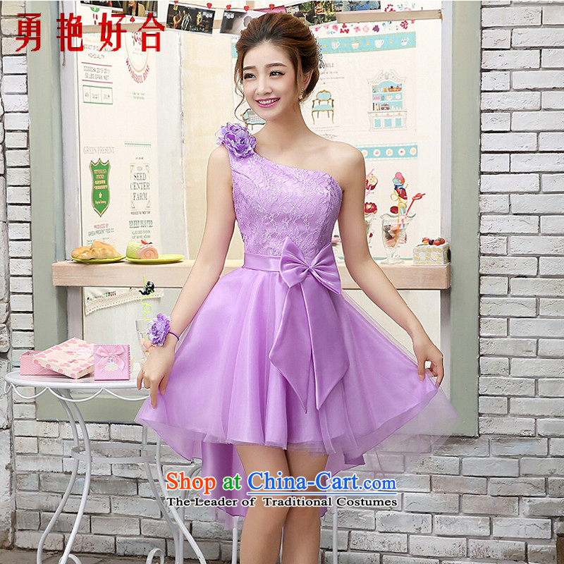 Yong-yeon and banquet evening dresses 2015 Summer new stylish shoulder purple mission sister bridesmaid mission in a small dress short skirt lilac bush chest M Yong Yim Close shopping on the Internet has been pressed.