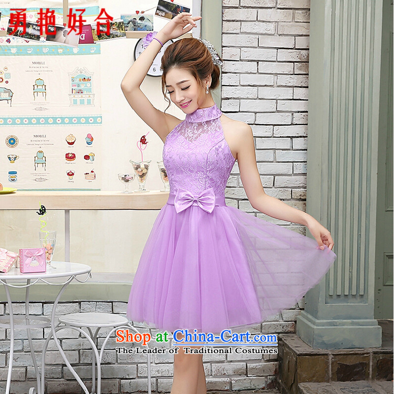 Yong-yeon and banquet evening dresses 2015 Summer new stylish shoulder purple mission sister bridesmaid mission in a small dress short skirt lilac bush chest M Yong Yim Close shopping on the Internet has been pressed.