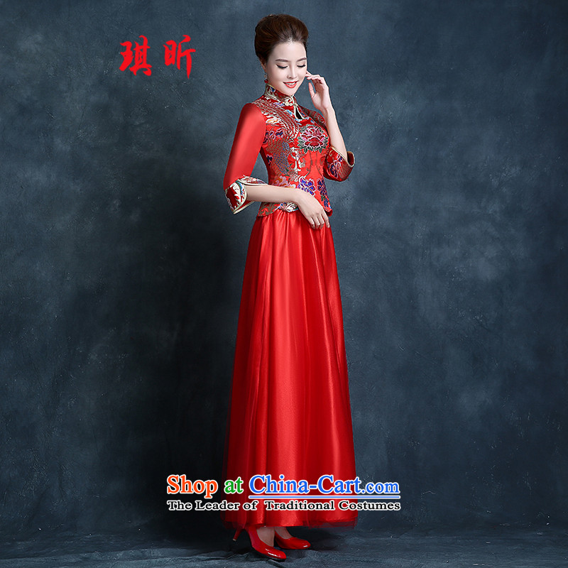Xin Qi bride wedding dress bows to the new 2015 Autumn cheongsam dress red Stylish retro lace evening dress red L, Sau San Qi Xin , , , shopping on the Internet