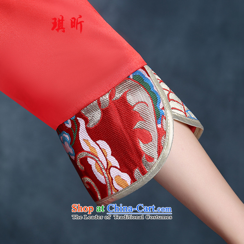 Xin Qi bride wedding dress bows to the new 2015 Autumn cheongsam dress red Stylish retro lace evening dress red L, Sau San Qi Xin , , , shopping on the Internet