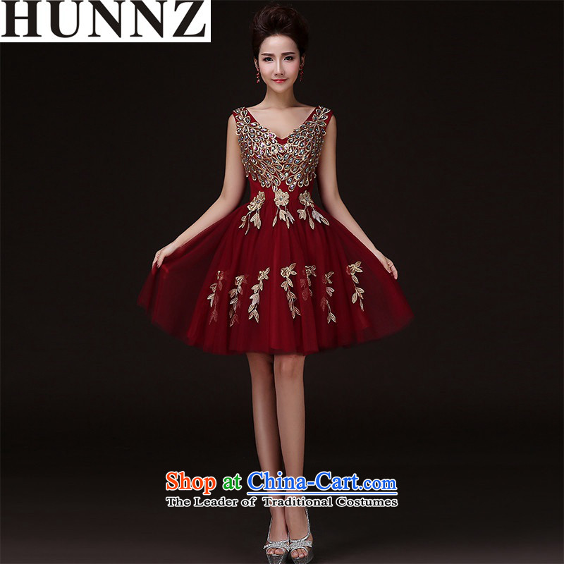The spring and summer of 2015 New HUNNZ stylish banquet bride dress bows bridesmaid services services wine red L,HUNNZ,,, shopping on the Internet