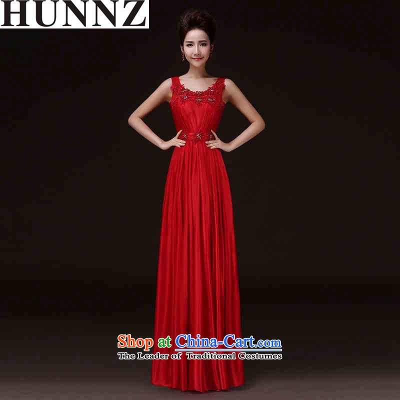 The new 2015 HUNNZ spring and summer stylish red shoulders bride dress banquet bows services red S