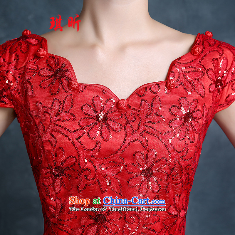 Xin Qi bows services 2015 new marriages qipao stylish short red sunflowers Sau San evening dresses Sau San video thin red XL, Qi Xin , , , shopping on the Internet