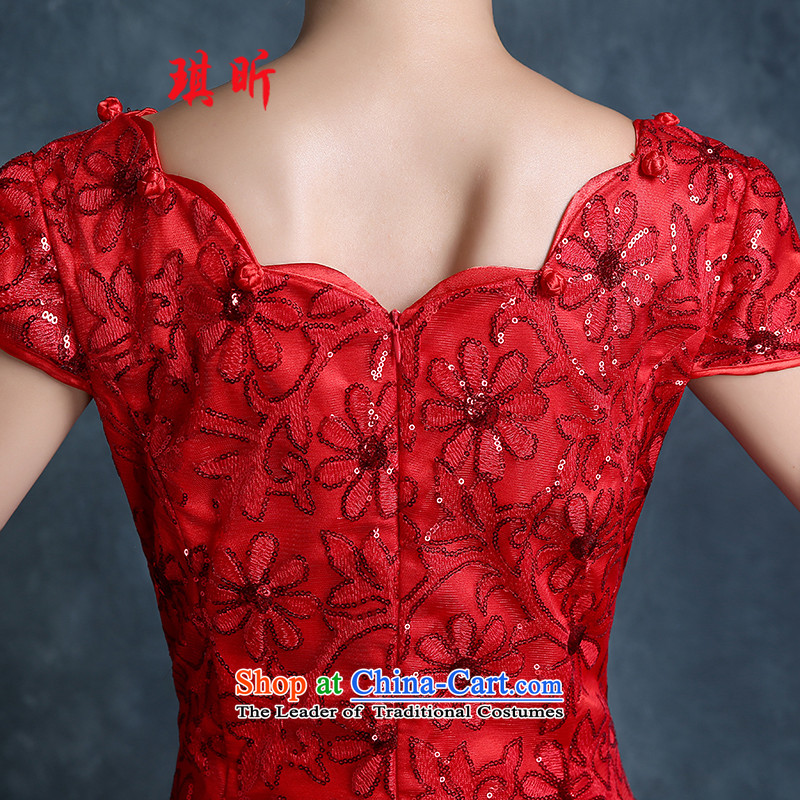 Xin Qi bows services 2015 new marriages qipao stylish short red sunflowers Sau San evening dresses Sau San video thin red XL, Qi Xin , , , shopping on the Internet