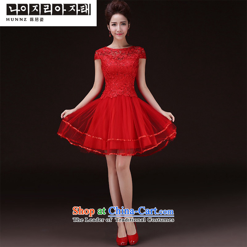 The new 2015 hannizi spring and summer short, stylish red field shoulder marriages banquet evening dresses and Korean female red, L, Gigi Lai (hannizi) , , , shopping on the Internet