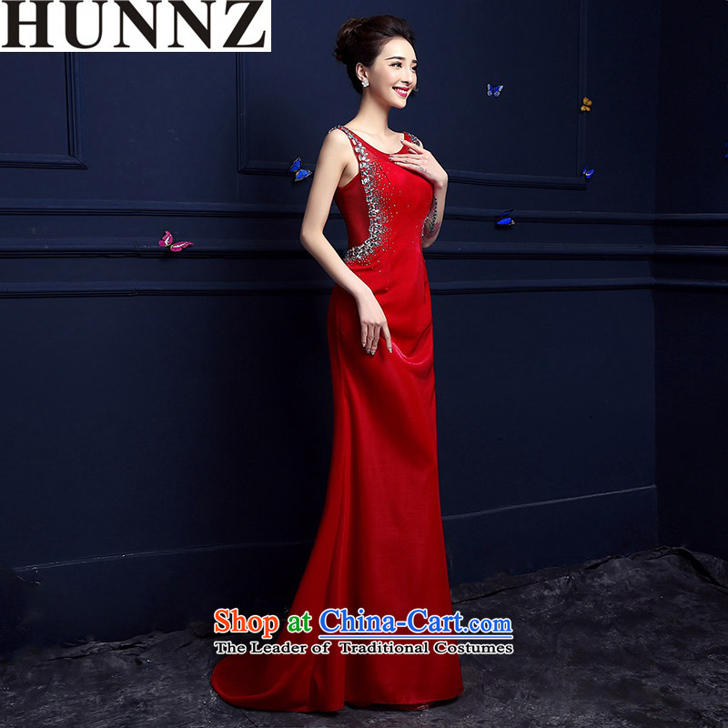 2015 Red Tail HUNNZ evening dress with a stylish long banquet service bridal dresses bows red L,HUNNZ,,, shopping on the Internet