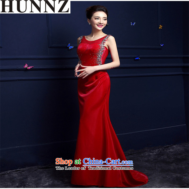 2015 Red Tail HUNNZ evening dress with a stylish long banquet service bridal dresses bows red L,HUNNZ,,, shopping on the Internet