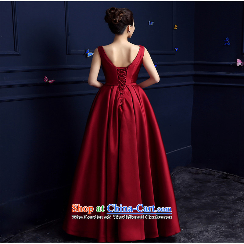 ? ?The bride HUNNZ dress 2015 Spring_Summer new stylish length_ bridesmaid service banquet evening dresses wine red long?M