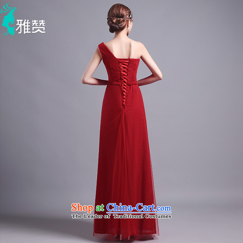 Jacob Chan bows dress long single shoulder banquet dinner dress the summer and autumn of 2015 the new bride betrothal wedding dress Foutune of video thin wine red S, Jacob Chan (YAZAN) , , , shopping on the Internet
