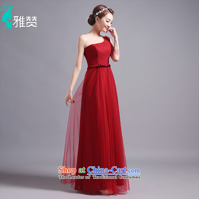 Jacob Chan bows dress long single shoulder banquet dinner dress the summer and autumn of 2015 the new bride betrothal wedding dress Foutune of video thin wine red S, Jacob Chan (YAZAN) , , , shopping on the Internet