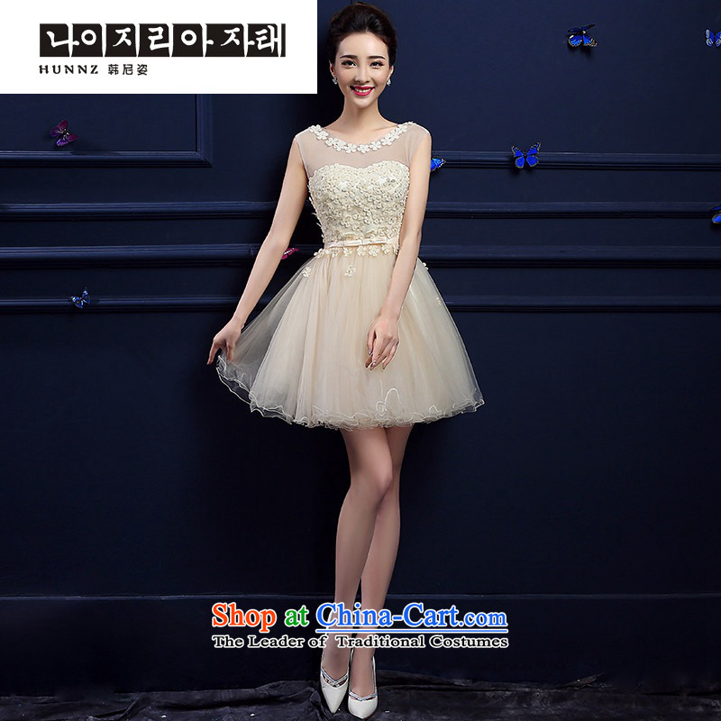 The new 2015 hannizi Stylish spring and summer evening dress short of banquet red bride services bows to champagne color?M