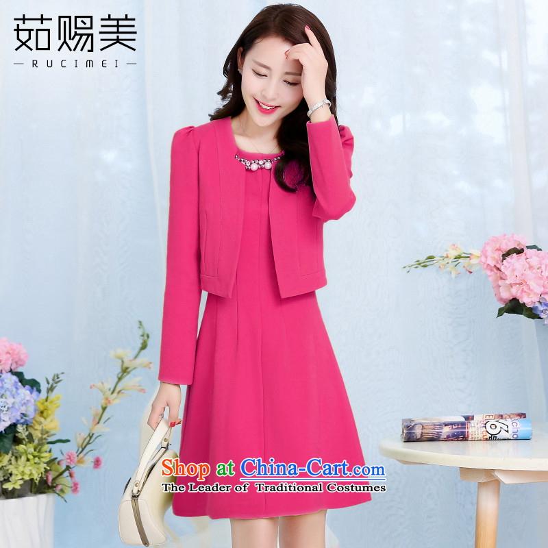 Ju has new spring and autumn 2015 American married women dress female short bows of Sau San dresses kit two deep red XXXL better
