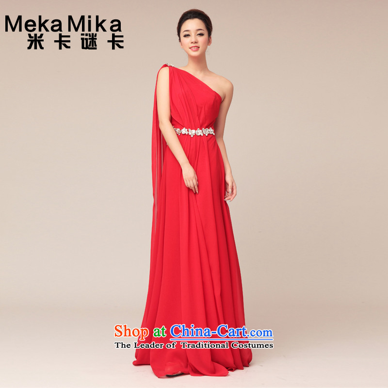 M card mystery card wedding dresses 2015 Summer Red Greece wind shoulder evening dresses bridesmaid Bridal Services bows services redS