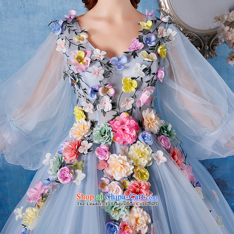 Embroidered bride high end is wedding dresses 2015 Cannes Film Festival van ice Flower Fairies  with fairies dress romantic dinner dress fresh sweet skyblue S suzhou embroidery brides, shipment has been pressed shopping on the Internet