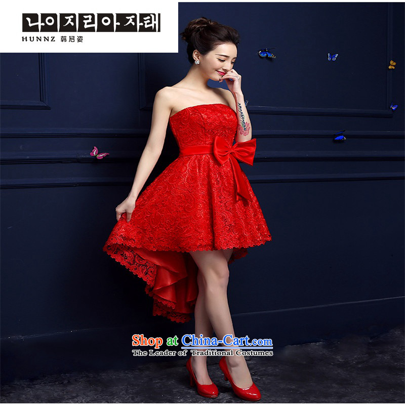 2015 new toasting champagne hannizi) before the spring and summer short long after the bride red dress banquet stylish evening dresses red , Korea, XL, hannizi) , , , shopping on the Internet