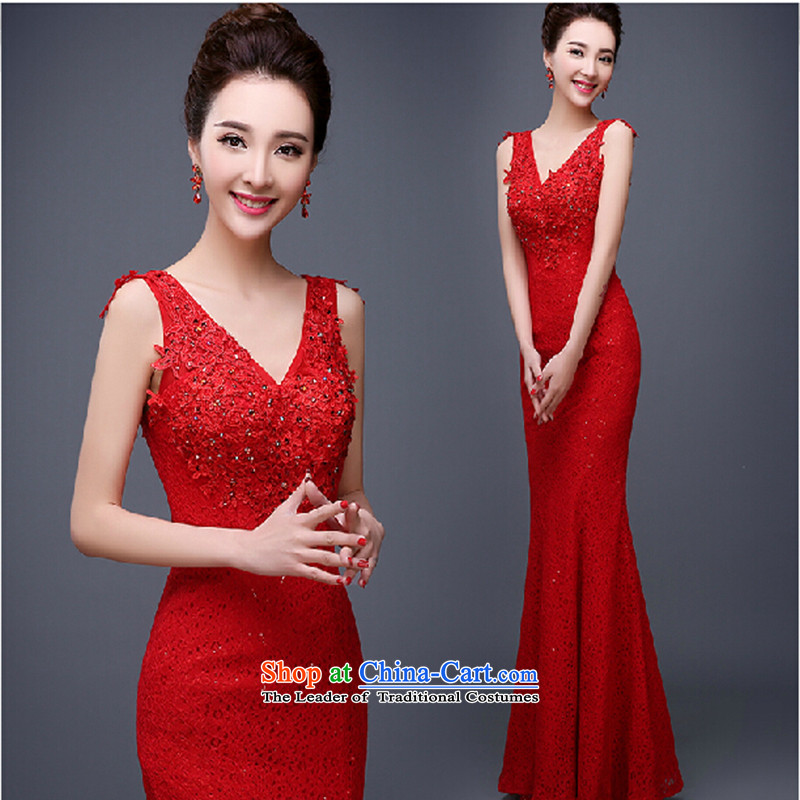 Love Su-lan 2015 new marriages bows Services Mr Ronald red long shoulders crowsfoot banquet evening dresses long skirt female RED M love annual Su-lan , , , shopping on the Internet