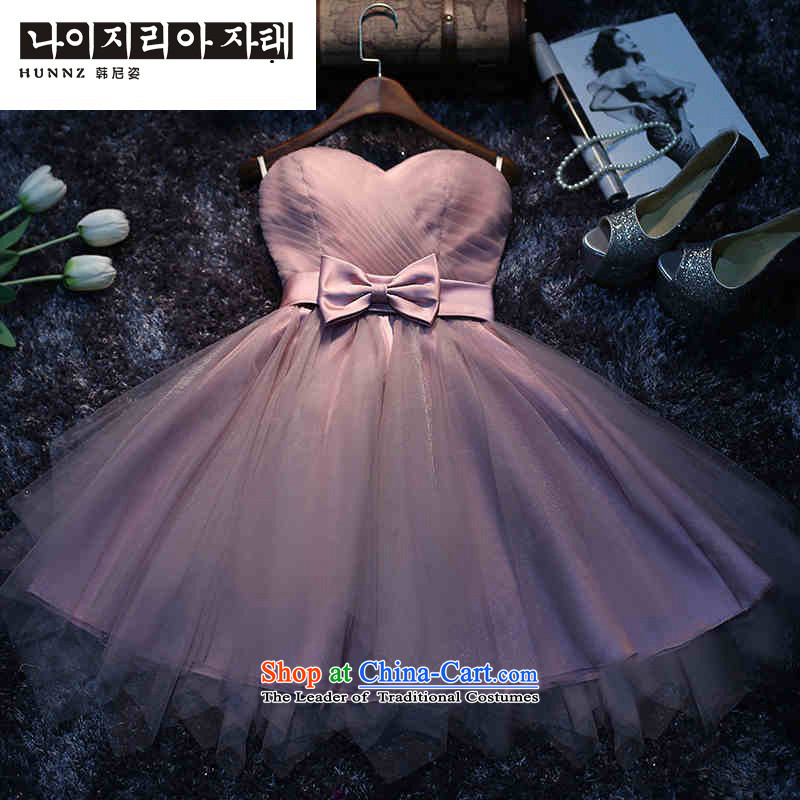 The new 2015 hannizi Korean bridal dresses summer sister skirt short of pink banquet service bridesmaid service bows pink L