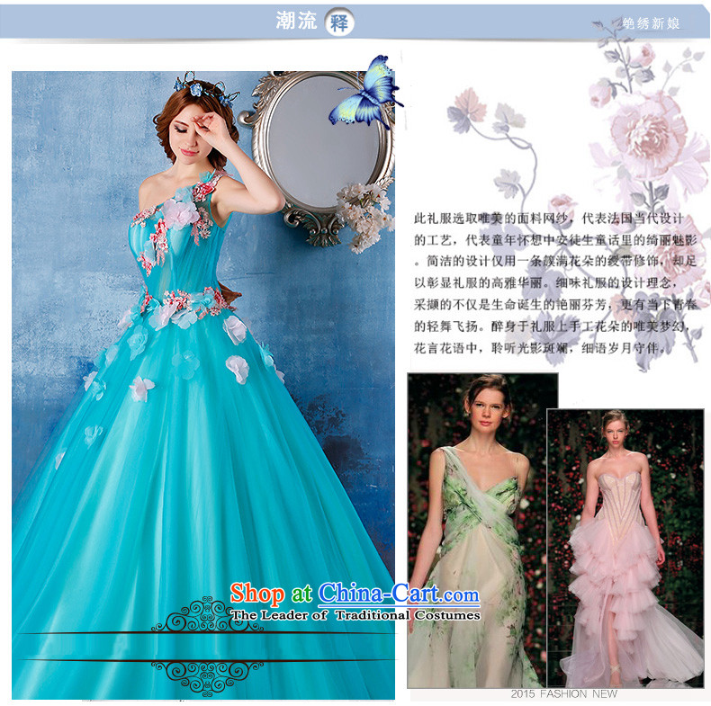 2015 new summer stylish single shoulder length floor, large will video thin bride banquet evening dresses skyblue L Suzhou shipment picture, prices, brand platters! The elections are supplied in the national character of distribution, so action, buy now enjoy more preferential! As soon as possible.