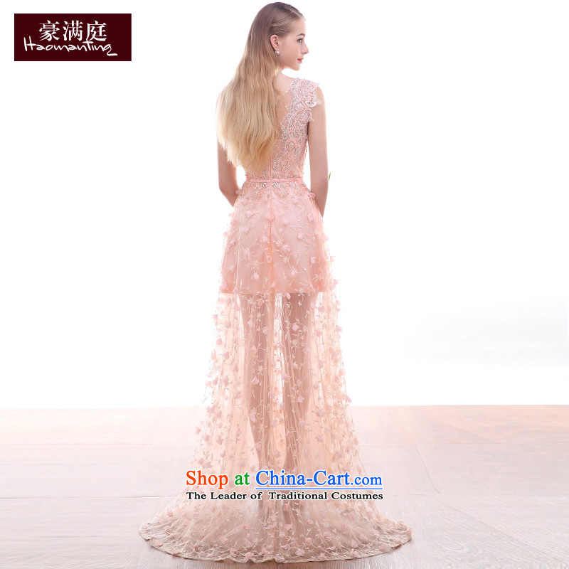 Ho full Chamber of small trailing gown shoulders U-collar engraving lace flowers weddings high-end dinner custom Yuk-pink S Ho full Chamber , , , shopping on the Internet