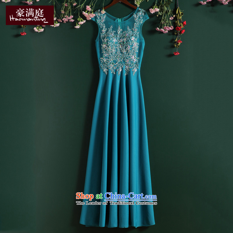 Stylish evening dress autumn 2015 new ball performance gathering wedding dress moderator long blue lake blue , L Ho female full Chamber , , , shopping on the Internet