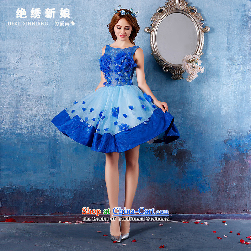 Summer 2015 new shoulders, wedding night short dress code video thin stage large will make the blue does not allow