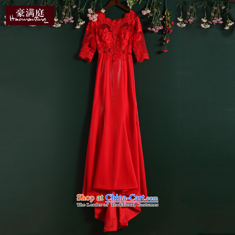 The Bride Red Dress marriage bows services crowsfoot Long Tail in small long-sleeved lace upscale banqueting red carpet evening dresses winter RED M HO full Chamber , , , shopping on the Internet