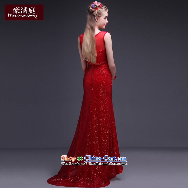 Banquet evening dresses long red elegance marriages bows service award ceremonies on trailing chip dress wine red , L Ho full Chamber , , , shopping on the Internet