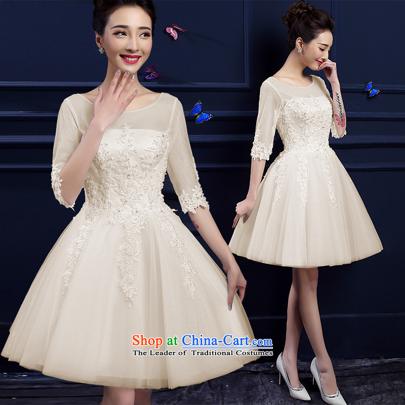 In 2015 a cuff HUNNZ field shoulder short stylish new red spring and summer evening dress bridal dresses banquet champagne color S,HUNNZ,,, shopping on the Internet