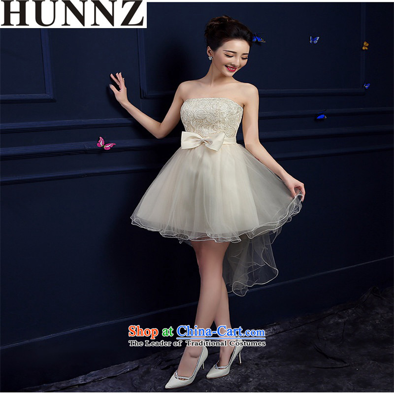 The new 2015 HUNNZ length of spring and summer, bridal dresses and stylish with chest bridesmaid service banquet dinner dress white champagne color M,HUNNZ,,, shopping on the Internet