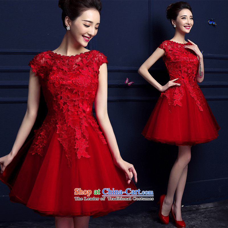 Hunnz   New Spring_Summer 2015 Wedding Dress Short of bride elegant banquet dress bows services red L