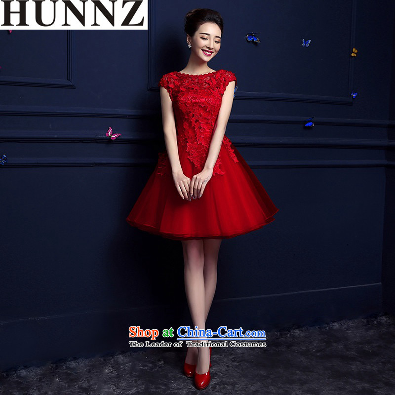 Hunnz   New Spring/Summer 2015 Wedding Dress Short of bride elegant banquet dress bows services red L,HUNNZ,,, shopping on the Internet