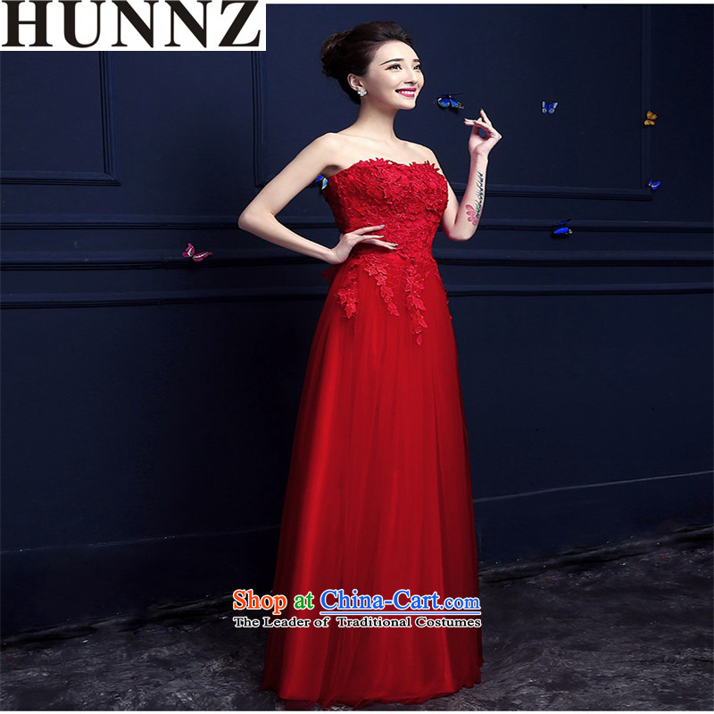 The new 2015 HUNNZ Stylish spring and summer Long Chest anointed red bride wedding dress banquet evening dresses red M,HUNNZ,,, shopping on the Internet