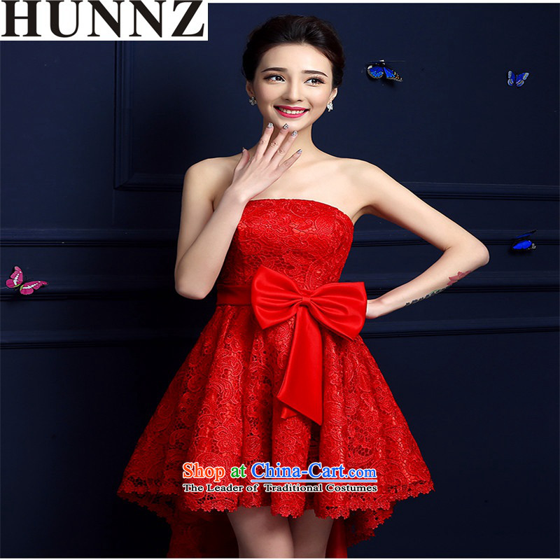 The new 2015 HUNNZ Stylish spring and summer short long after the former red bride wedding dress bows service banquet red red S,HUNNZ,,, shopping on the Internet