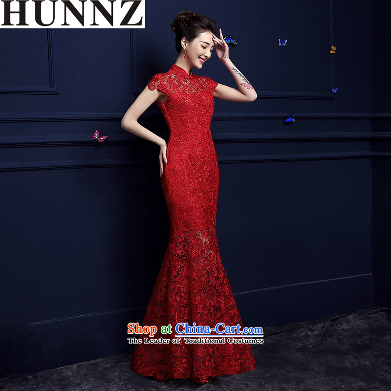 2015 Chinese beauty HUNNZ long red banquet style wedding dresses dress bride bows services red S,HUNNZ,,, shopping on the Internet