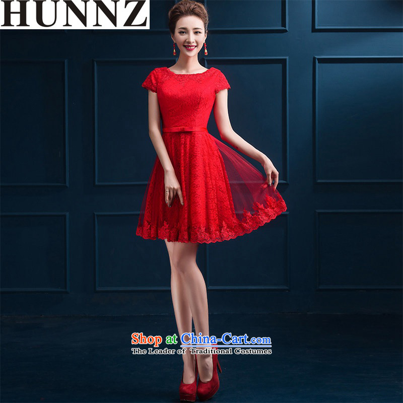 Hunnz   new spring and summer Korean Red, stylish wedding dress bows Service Bridal banquet evening dresses red XXL,HUNNZ,,, shopping on the Internet
