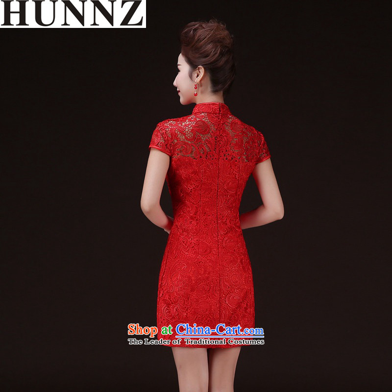    Toasting champagne served Chinese Contemporary HUNNZ retro large stylish short, simple Sau San bride red dress evening dresses red M,HUNNZ,,, shopping on the Internet