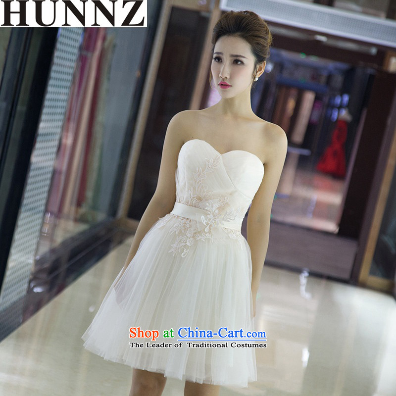     Korean chest anointed HUNNZ stylish new 2015 Spring/Summer bows service bridal dresses banquet dinner dress white L,HUNNZ,,, shopping on the Internet