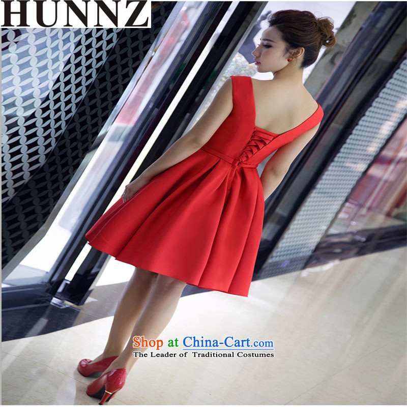 Hunnz   Korean V-Neck short stylish new Spring/Summer 2015 Service bridal dresses red bows banquet dress red XL,HUNNZ,,, shopping on the Internet