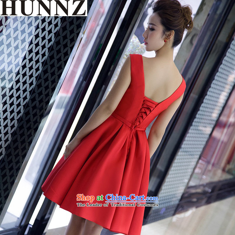 Hunnz   Korean V-Neck short stylish new Spring/Summer 2015 Service bridal dresses red bows banquet dress red XL,HUNNZ,,, shopping on the Internet