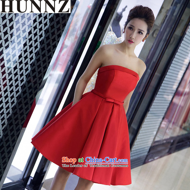 The new 2015 HUNNZ Korean style spring and summer short of the chest and dress red stylish evening dress bridal dresses banquet red L,HUNNZ,,, shopping on the Internet