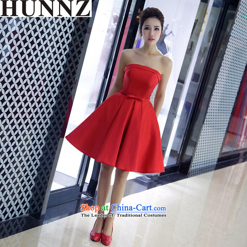The new 2015 HUNNZ Korean style spring and summer short of the chest and dress red stylish evening dress bridal dresses banquet red L,HUNNZ,,, shopping on the Internet